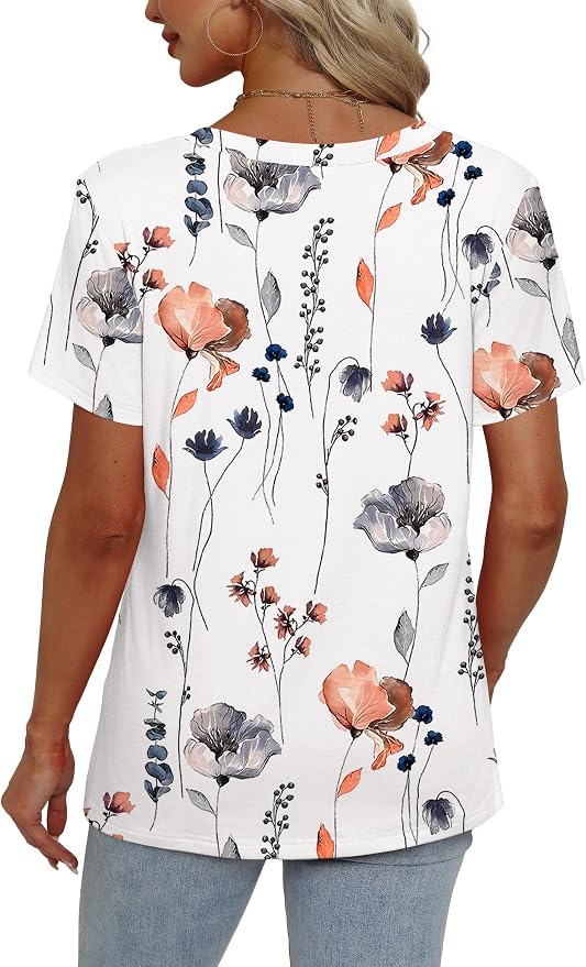 Alaroo Womens Summer Tops 2026 V Neck Short Sleeve Shirts Trendy Dressy Casual Vacation Outfits Printed