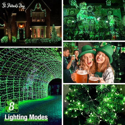 btfarm 4 Pack St Patricks Day Fairy Lights, 320LED 132FT Green Solar String Lights Outdoor Waterproof, 8 Modes Solar Twinkle Lights Irish Decorations for Tree Party Christmas Garden Yard Wedding