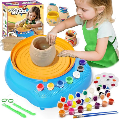 Vinkp Pottery Wheel for Kids - Complete Pottery Painting Kit Arts and Crafts for Kids Ages 8-12 with Air Dry Clay Art Supplies for Girls Boys Toys Birthday Gifts for 6 7 8 9 10 11 12 - Blue