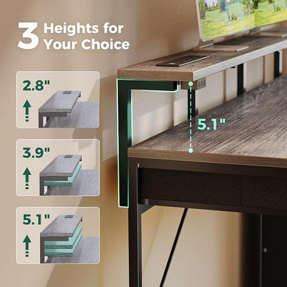 Huuger Gaming Desk with 6 Drawers, Computer Desk with LED Lights Power Outlets and Type-C, 47 Inch Office Desk with Storage, Monitor Stand, Writing Work Desk Home Office, Bedroom, Study, Grey