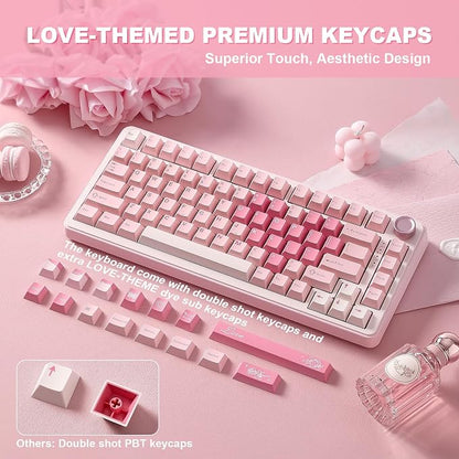 YUNZII B75 PRO 75% Wireless Mechanical Keyboard (Pink,MilkV2) | Hot Swap Keyboard with Knob, Gasket Mount, Creamy Pre-lubed Switch for Smooth Typing, BT/USB-C/2.4G, for Gaming