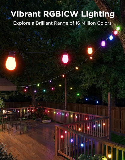 Govee S14 Bulb Outdoor String Lights 2, 48ft RGBICWW, 15 LED Bulbs, IP66 | Patio Lights with 111 Scene Modes for Patio, Backyard, Garden, Compatible with Alexa, Google, Matter, APP Control
