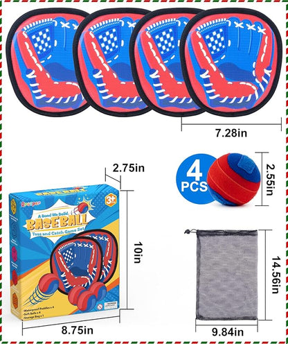 Toss and Catch Ball Game with Soft Balls & Sticky Baseball Gloves - Toys for Indoor, Outdoor, Yard, Beach, Pool, Camping - Birthday Gift for Boys, Girls, Toddler, Kids Ages 3-12 - Red