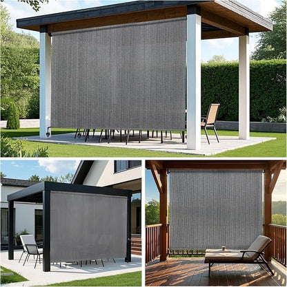 KANAGAWA Outdoor Roller Shade 8' W X 8' H, 220GSM HDPE Breathable Sun Shades Outdoor Patio, Crank Roll Up Window Shades for Porch Pergola Balcony, Light Grey
