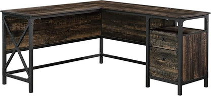 Sauder Steel River L-Shaped Desk, L: 59.84" x W: 57.32" x H: 29.53", Carbon Oak Finish