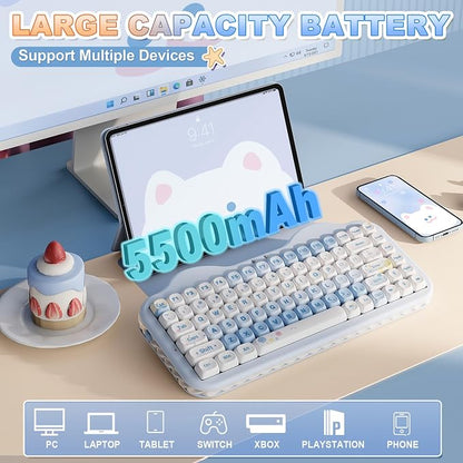 YUNZII C75 Cute 75% Wireless Mechanical Keyboard (Blue, Candy Switch) | Creamy Cake Keyboard, BT5.0/2.4G/USB-C, Hot-Swap, NKRO, PBT MOA Keycaps,5500mAh RGB Gasket Mount for Mac/Win/Gaming/Office