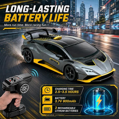YESHIN 1：24 Lamborghini Haracan Drifting Car Gray, Lamborghini Toy Car, RC Cars for Boys Age 8-12, 2.4GHz Remote Control Car with Light