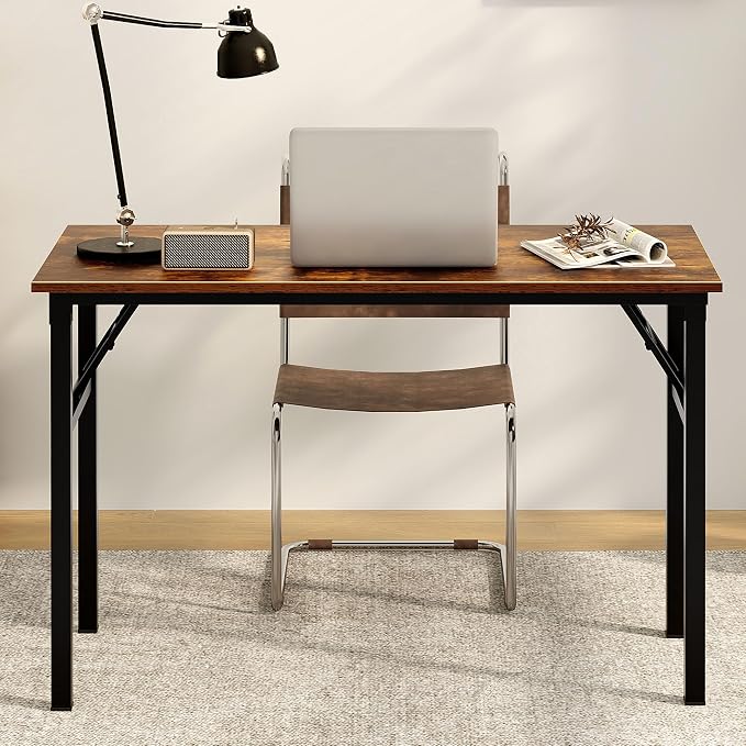 Need Office Computer Desk 47.2x23.6 in Sturdy Folding Laptop Table Retro | Black Frame Writing Gaming Work Table/Foldable Home Office Desk/Sewing Table, No Assembly Required