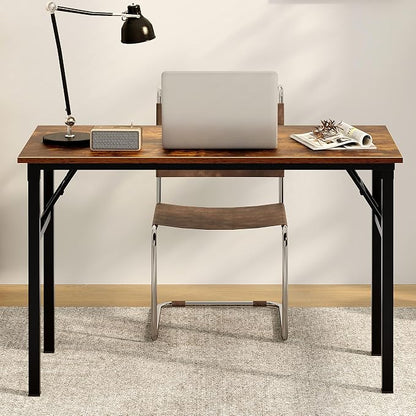 Need Office Computer Desk 47.2x23.6 in Sturdy Folding Laptop Table Retro | Black Frame Writing Gaming Work Table/Foldable Home Office Desk/Sewing Table, No Assembly Required