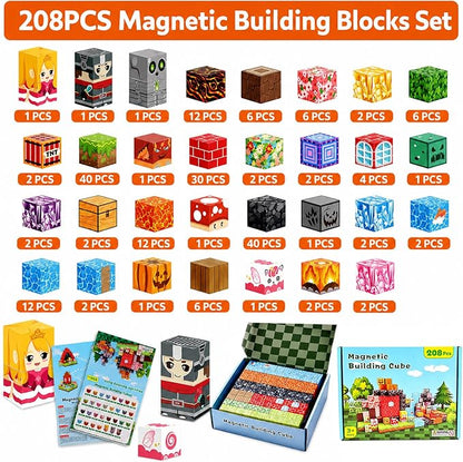 208PCS Magnetic Building Blocks Set for Kids Ages 3-8, 0.8in Magnetic Cubes STEM Construction Toy, 3D Magnet Building Blocks for Boys Girls, Birthday