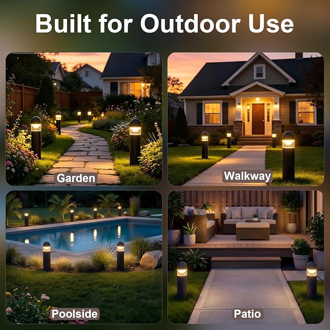 Low Voltage Landscape Lighting, 2W 200LM 12V LED Bollard Lights Outdoor Waterproof with Connectors, Aluminum Housing Driveway Pathway Walkway lights 3000K Warm White, ETL UL CSA Listed, 8 Pack