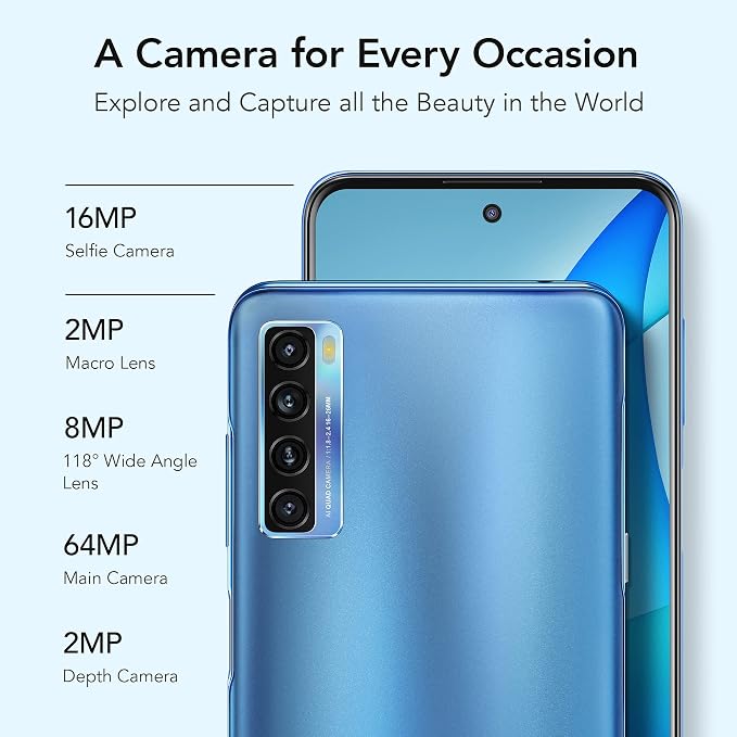 TCL 20S Unlocked Android Smartphone with 6.67” Dotch FHD+ Display, 64MP Quad Rear Camera System, 128GB+4GB RAM, 5000mAh Battery with Fast Charging, North Star Blue
