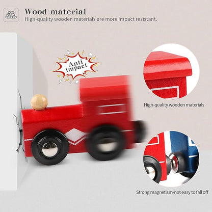Wondertoys Wooden Train Cars 12 PCS Magnetic Train Sets Includes 3 Engines and Storage Bag - Wooden Train Set for Toddlers Compatible with Major Brands Train Set Tracks - Trains for Train Table