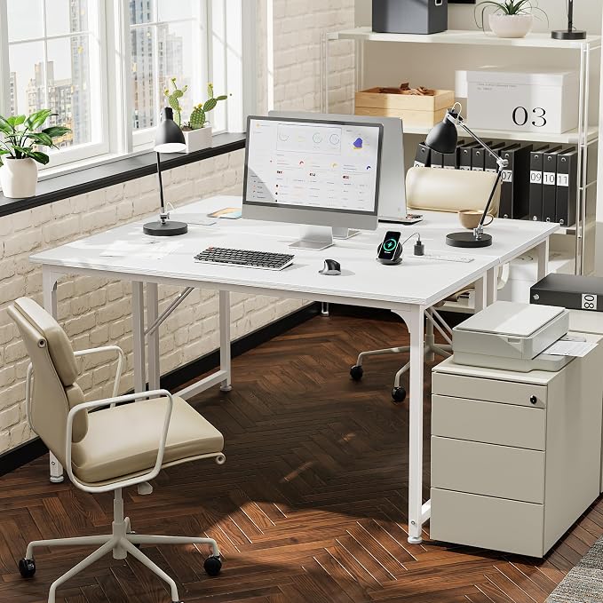 PRAISUN 47 X 20 Inch Computer Desk, Power Outlets, USB-C, White | Office Desk with 4 AC Outlets, USB & USB-C, Sturdy Metal Frame, Spacious Desktop for Work, Writing, Study & Gaming