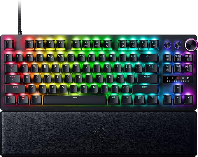 Razer Huntsman V3 Pro TKL Esports Gaming Keyboard, Black | Analog Optical Switches, Snap Tap, Rapid Trigger, Adjustable Actuation, Media Keys & Dial, Doubleshot PBT Keycaps, Wrist Rest