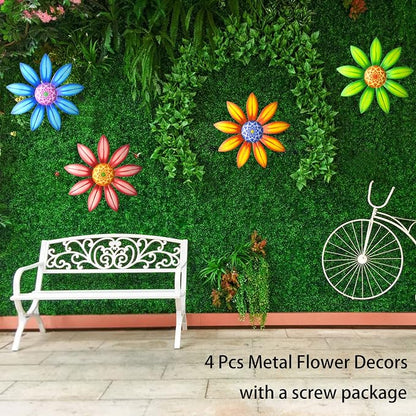 Gooyule Metal Flower Wall Art - Colorful Floral Decor for Indoor Outdoor Hanging - Home Office Garden Yard Wall Decoration Set (Metal Flower Decor A)