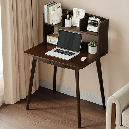 IOTXY Small Writing Desk with Hutch - 31.5" Work Computer Study Table | Black Walnut, Storage Drawer, Space-saving for Home and Office, with Bookshelves