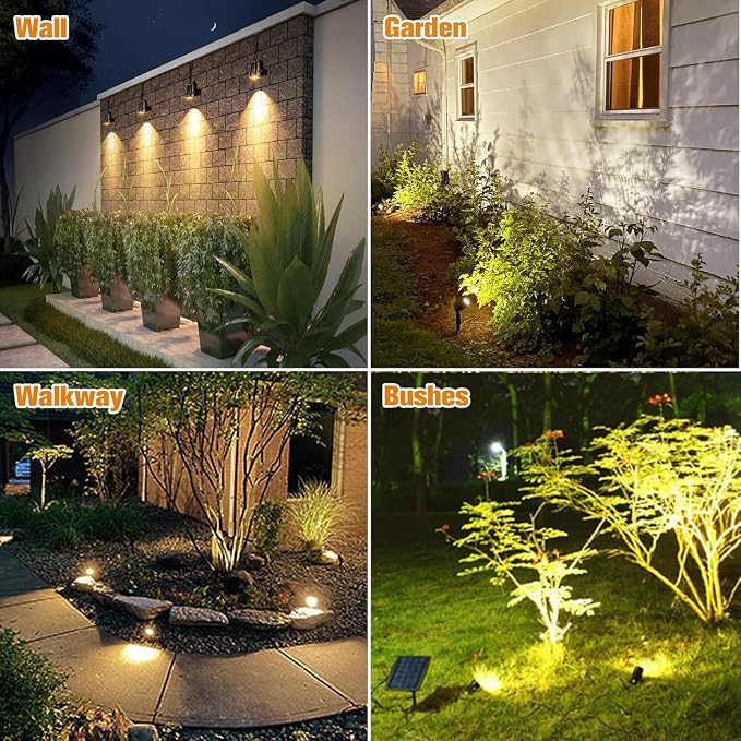 APONUO Metal Solar Spot Lights Outdoor with 9.8ft Cable Solar Powered Landscape Lighting Low Voltage IP65 Waterproof Auto On/Off for Outside Garden Yard Landscape Pathway Garage-Warm White(2-in-1)