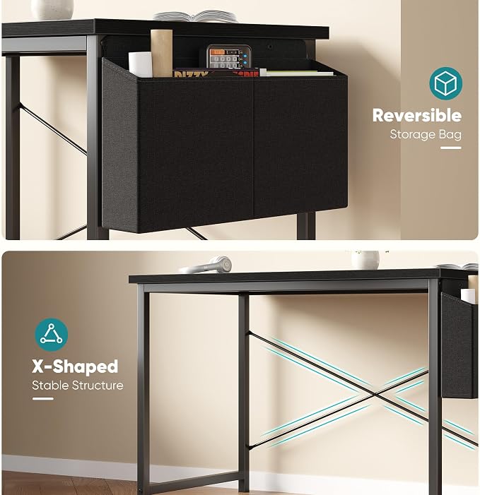 OLIXIS Computer Desk, 44 Inch Gaming Desks for Home Office Small Spaces | Writing Study Craft Work Table, Computer Workstation for Bedroom with Storage Bag, Black