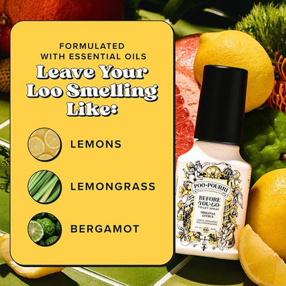 Poo-Pourri Before-you-Go Toilet Spray Bundle, Original Citrus 2 Fl Oz and Original Citrus 1 Fl Oz Pocket Travel Size - Lemon, Bergamot and Lemongrass
