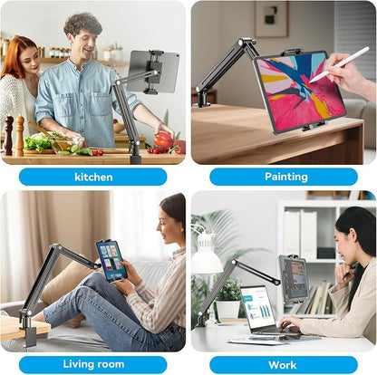Jakeko Tablet iPad Holder Stand for Desk - 360° Rotate Base All Aluminium Body Built-in Spanner Stable Drawing Tablet Stand Foldable Space Saving