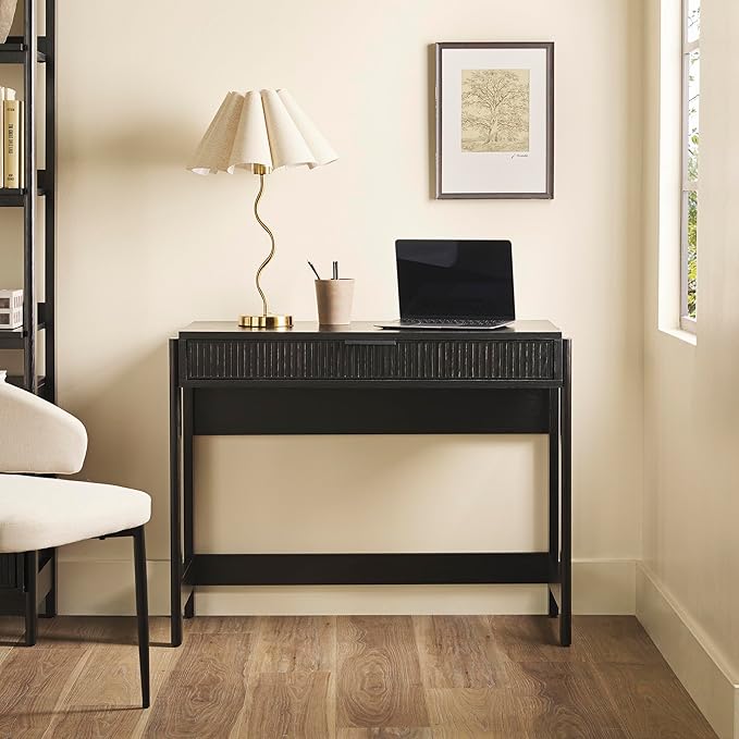 Walker Edison Office Writing and Computer Desk Spacious Desktop, Complementary in Living Spaces, 38 Inch, Reeded Black