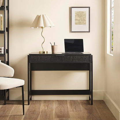 Walker Edison Office Writing and Computer Desk Spacious Desktop, Complementary in Living Spaces, 38 Inch, Reeded Black