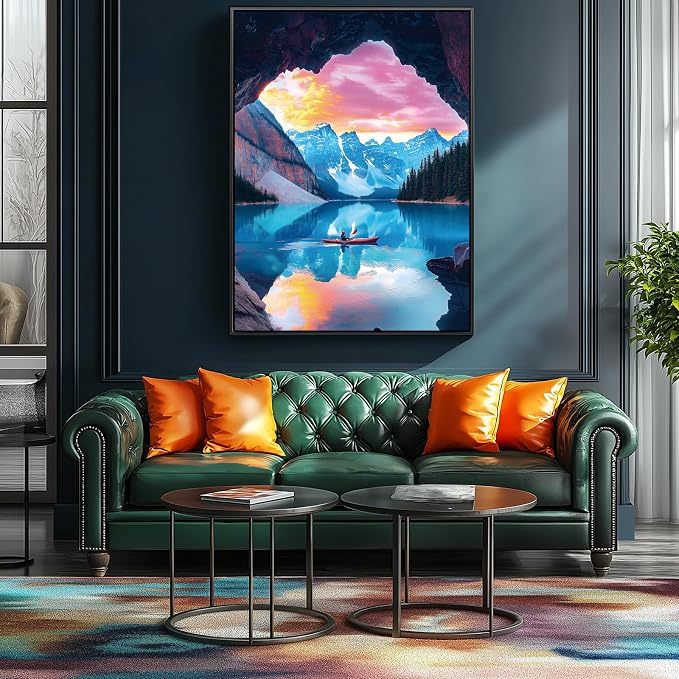 MINIWAN 1000 Piece Jigsaw Puzzle for Adults - Mountain Lake Landscape Puzzle - Scenic Kayak View with Sunset Challenging Puzzles for Gifts Party Games Family Fun, Puzzle Size 27.55 * 19.68 in