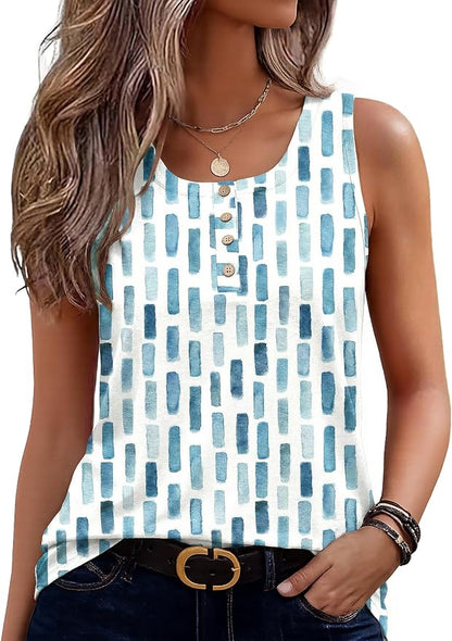 Zeagoo Womens Tank Tops Summer Sleeveless Tops Loose Button Henley Shirts Crew Neck Dress Casual 2026 Clothes