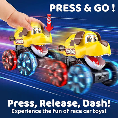 Tsomtto Press and Go Cars Monster Truck Toys Animal Cars for Toddlers, Press and Go Cars Toys for 2 3 Year Old Boys Girls Gift, Light Up Animal Cars for 2 3 Two Year Old Birthday