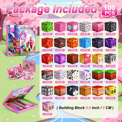 Magnetic Blocks for Girls, 100PCS 0.8inch Magnetic Building Blocks, Magnetic Cubes Sensory Toy for STEM Constructions Magnetic Blocks for Kids Ages 3 4 5 6 7 8 +, Girls Birthday Gifts