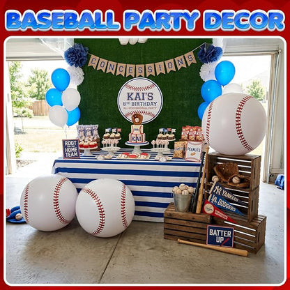24-Inch Giant Beach Balls - (3-Pack) Inflatable Baseball Beach Balls - Extra Large Blow Up Pool Balls for Kids, Summer Pool Toys, Baseball Party Decorations & Sports Theme Decorations