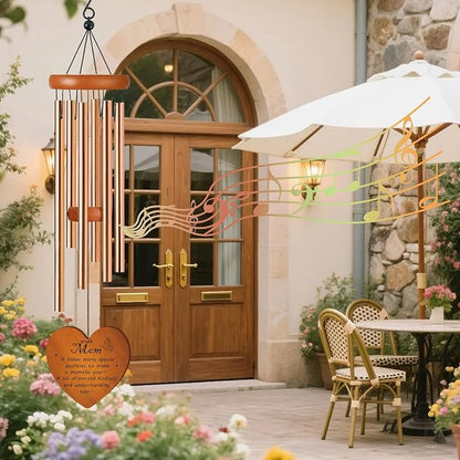 Mom Wind Chime for Outside, Heartfelt for Women, Metal Wind Chime Yard Art, Soothing Home Garden Patio Outdoor Indoor Decor
