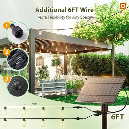 addlon 102(96+6) FT Solar String Lights Waterproof,Patio Light Solar Powered with Remote & USB Port 3 Modes, 48+4 LED Shatterproof Bulbs Outdoor Lighting for Camping Porch Backyard Garden