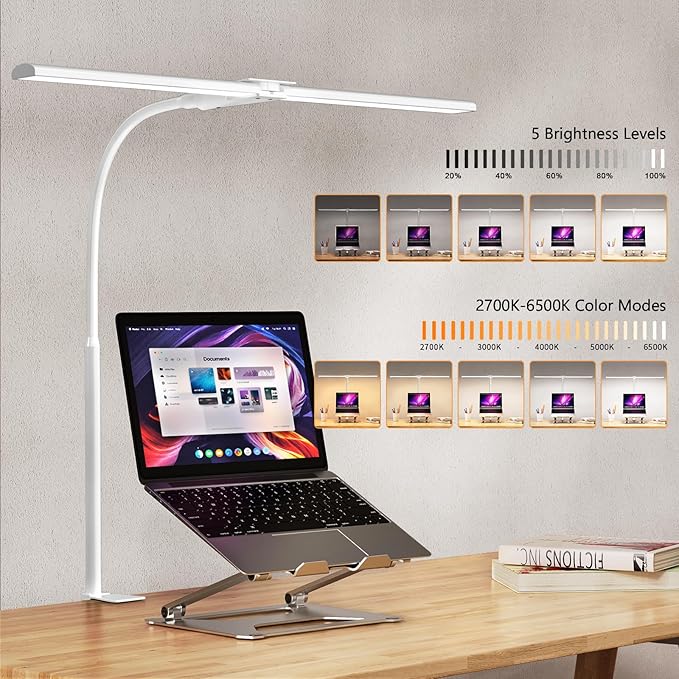 EppieBasic LED Desk lamp,Double Head Architect Desk Lamps for Home Office,Extra Bright Workbench Office Lighting,Eye Protection Modern Desk Light for Monitor Working Reading White 1200LM