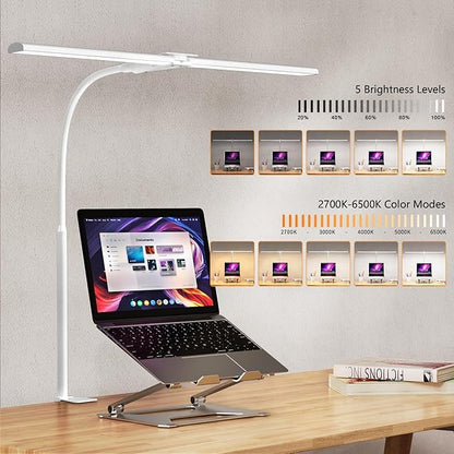 EppieBasic LED Desk lamp,Double Head Architect Desk Lamps for Home Office,Extra Bright Workbench Office Lighting,Eye Protection Modern Desk Light for Monitor Working Reading White 1200LM