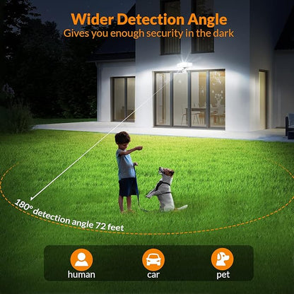 LEPOWER 1600LM LED Solar Security Lights Motion Outdoor, Motion Sensor Light, 5500K White Light, IP65 Waterproof Outdoor Flood Solar Light with 3 Adjustable Head for Yard, Garage（White）