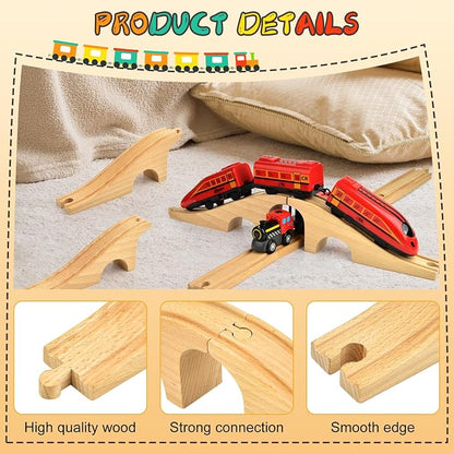 Mototo 2 Pack Wooden Train Track Bridge Wooden Train Accessories Wood Track Bridge Collection Wood Railroad Pieces Expansion Set Addition to Most Railway for Operation Christmas Shoebox Birthday Gift