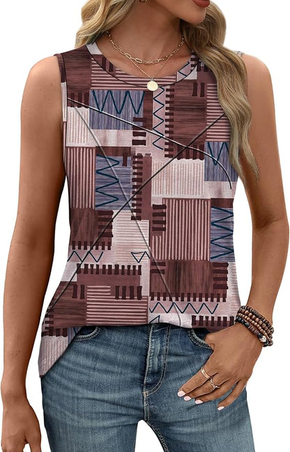 WIHOLL Women's Sleeveless Summer Crewneck Loose Fit Tank Tops