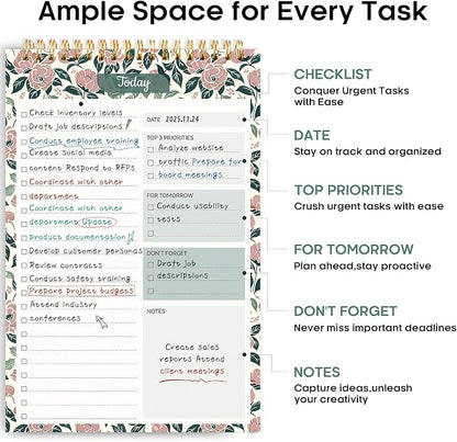 Taja To Do List Notepad, Undated Daily Planner for Work and Goal Setting | Rose Meadow, 52 Sheets, 9.8" x 6.5" , for Office, Home and school, Daily Task Planning, Notes and Everyday Organization
