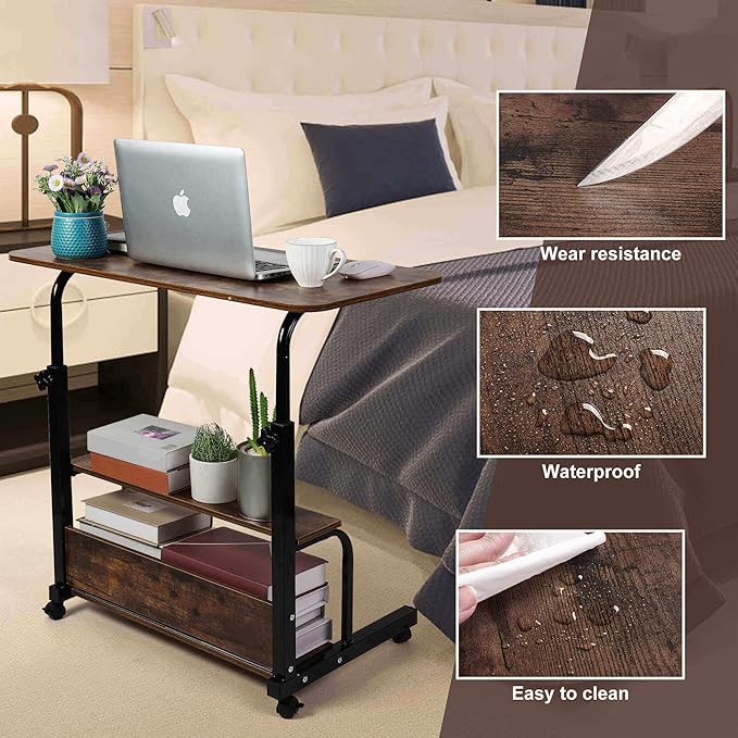 Portable Computer Desk Adjustable Home Office Desk Bedside Universal Movable Table Small Spaces Furniture Storage Convenient Desk Home Office Living Room Sofa Desk Size 15.7 * 31.5 Inch,Brownish