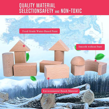 Migargle Kids Wooden Blocks - 80 Pcs - Stacking Building Blocks for Toddlers - Natural Beech Wood Blocks - Preschool Learning Toys for Kids Ages 3+