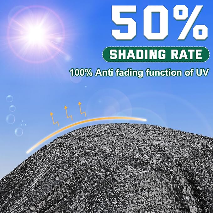 Kesfitt 50% Shade Cloth 6.5x10 ft, Breathable HDPE Mesh Sun Shade Tarp for Garden & Greenhouse, UV Resistant Outdoor Shade Fabric with Copper Grommets for Plants, Patio, Yard