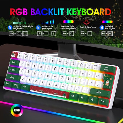 Snpurdiri 60% Wired Gaming Keyboard, RGB 61-Key (Red Green White) | Backlit Small Ultra-Compact 60 Percent Gaming Keyboard for PC/Mac Gamer, Typist, Travel, Easy to Carry on Business Trip