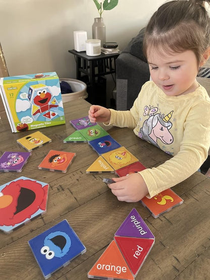 CreateOn “Sesame Street” Toys, Magnetic Kids’ Building Tiles from “Sesame Street” Books, Colors with Elmo Magnet Tiles, Educational Toys for Ages 3+, 17 Pieces