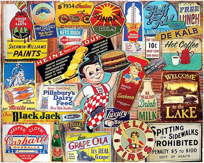 White Mountain 1000 Piece Jigsaw Puzzle Classic Advertising Collage Puzzles with Large Pieces for Adults and Family 24"x30" - Vintage Signs