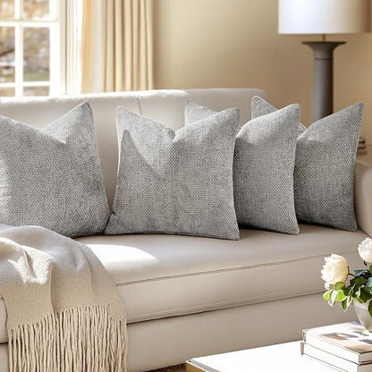 MIULEE Pack of 4 Couch Throw Pillow Covers 18x18 Inch Light Gray Soft Decorative Polyester Pillow Covers Farmhouse Accent Cushion Covers for Boho Spring Home Decor Sofa Bedroom Living Room