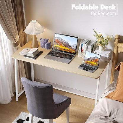 WOHOMO Folding Desk, 47.2" Foldable Computer Table for Small Spaces, Oak | Easy Assembly and Fold, Sturdy Home office desks for Study Bedroom Dorm Space Saving Writing Work Apartment