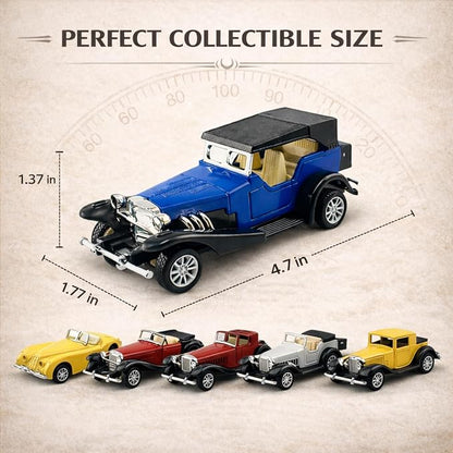 6 Pack - Diecast Cars Antique Classic American Vehicles with Pullback Action and Openable Doors, Collectible Vintage Retro Model Cars Toy for Display and Gifts for Kids (1:32 Scale)