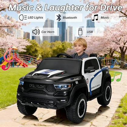 FINITO 4WD Kids 24V 4x4 Kids Ride On 2 Seater Police Truck, Remote Control Ride On Toy Car, Kids' Electric Ride On Truck, Kids' Side by Side Truck for Children Ages 3+, Powered Cars for Kids